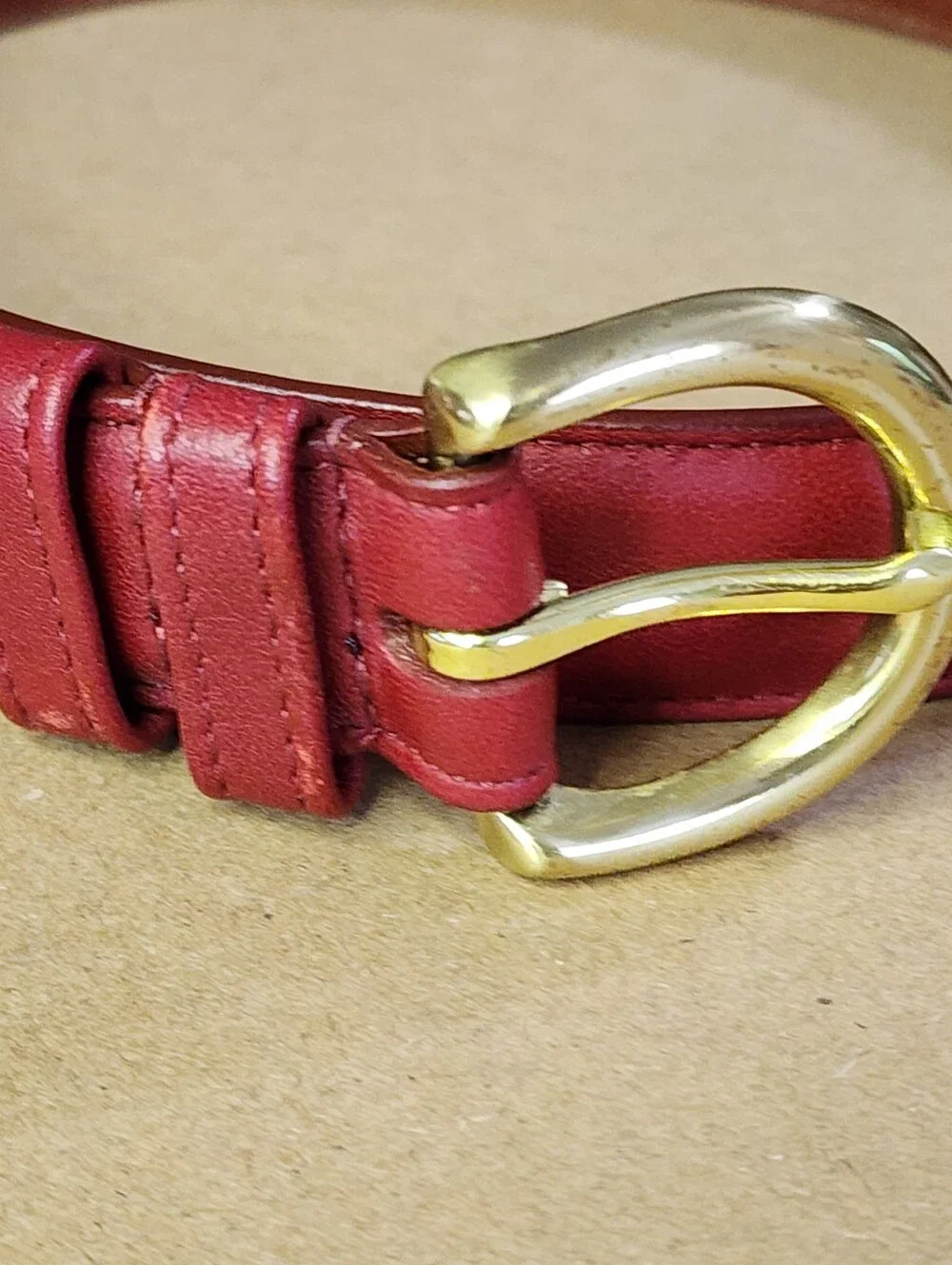Vintage Coach Belt Red 8400 Tanned Cowhide Solid Brass Buckle Sz. Med. 1
